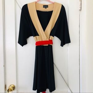 Zachary’s Smile black wrap dress red waist tie